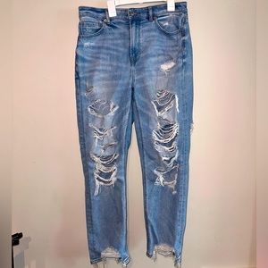 American Eagle Mom Jeans, Stretch, Regular 8, Distressed